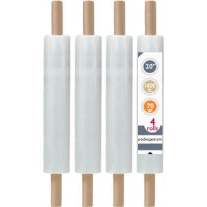 PackageZoom 20 inch x 1000 Feet Stretch Wrap with Handle, Clear Stretch Film, 4 Rolls