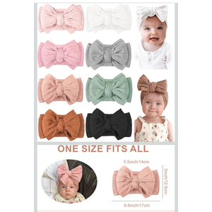 CÉLLOT 8 Pcs Super Stretchy Soft Handmade Headbands with Double Bows Head Wrap Nylon Hair Accessories For Newborn Babies Girls Infants Toddlers