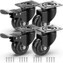 GBL Heavy Duty Castor Wheels Set of 4 with Brakes + Screws - 50mm - 200 kg Load - No Floor Marks Caster Wheel for Moving Furniture - Rubbered Swivel Trolley Wheels for Trolley