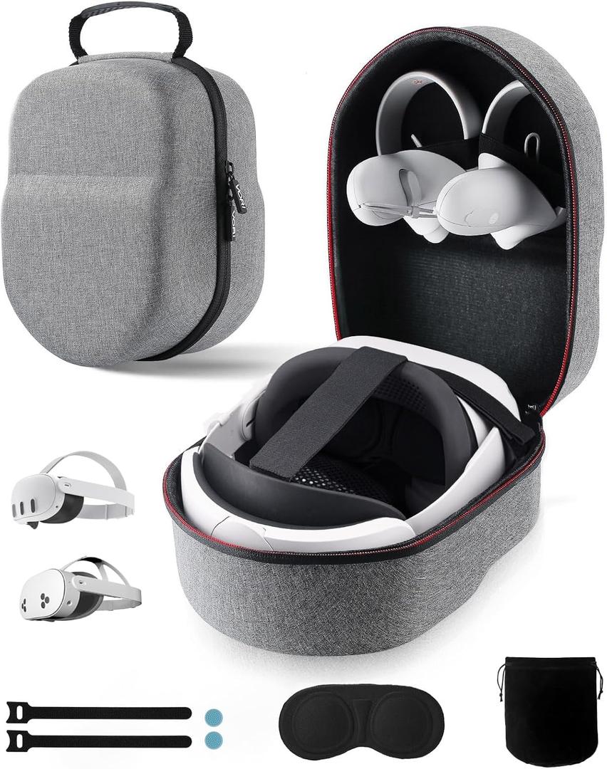 VORI Case for Meta Quest 3/3S/2 & Vision Pro/Pico 4, Elite Strap & Battery Head Strap, with Lens Protector, Portable Hard Carrying Case (Grey)