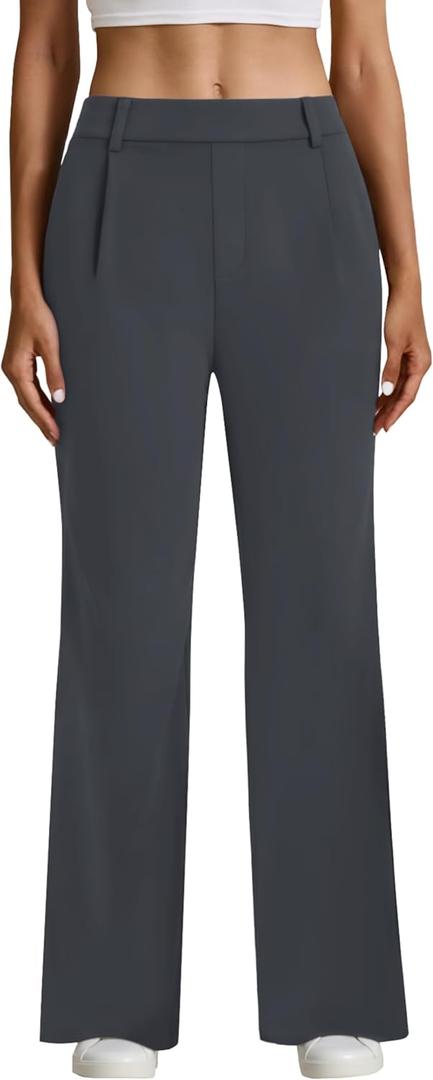 Dress Pants Women High Waisted, Straight Business Casual Trousers Stretchy Work Slacks with Pockets (Medium, Gray)
