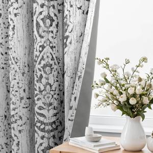 Patterned Curtains for Living Room 84 Inches Long, 100% Blackout Room Darkening Damask Modern Stylish Gray and White Geometric Moroccan Curtains for Bedroom 84 Inch Length 2 Panels Set, Black and Grey