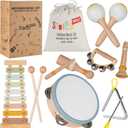 Stoie's Wooden Kids Musical Instruments for Babies and Toddlers 3-9 Years Old, Montessori Educational Music Toy with Xylophone, Tambourine, Hand Bell, Triangle, Maracas, Durable, Storage Bag, Unisex
