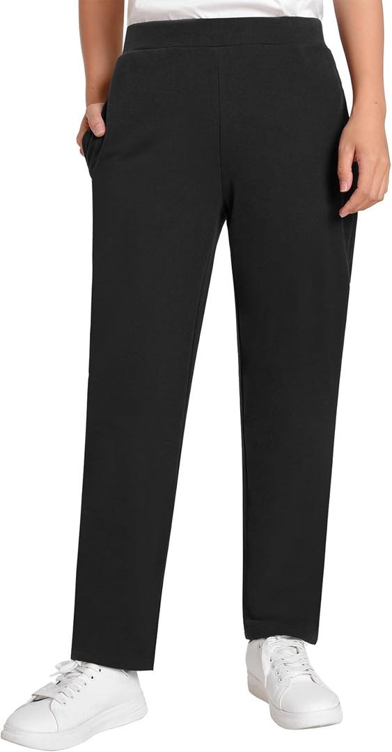Weintee Women's Petite Pull On Pants with Elastic Waist (X-Large Petite, Black)