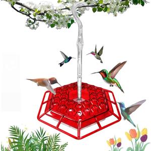 Hummingbird Feeders for Outdoors, Humming Bird Feeder with 30 Feeding Ports and Ant Moat, Easy to Clean and Refill Bird Feeder for Gardens (Red)