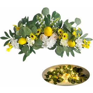 Lemon Swags 22" Artificial Decorative Floral Swags with Lights Lemons Bridal Shower Welcome Sign Fruit Swags Summer Spring Lintel Lemon Wreath for Wedding Arch Front Door Wall Home Kitchen Decoration