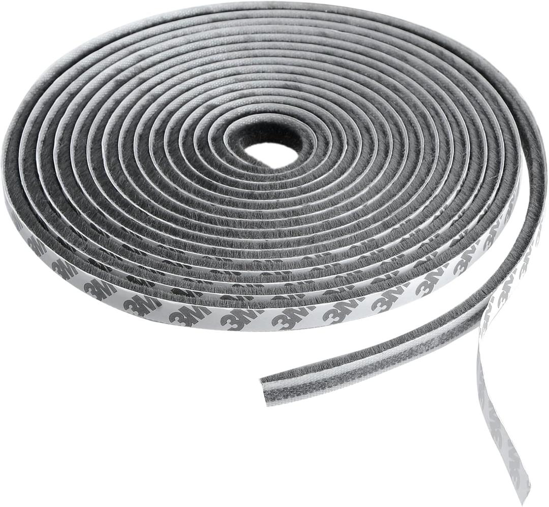 16.5 Ft Brush Weather Stripping, Self-Adhesive Pile Weatherstrip for Sliding Doors and Windows Frame Side, Felt Seal Strip Weatherproof Soundproof Dustproof(11/32 x 3/15 inch, Grey)