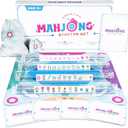 Mini Mahjong Set for Kids & Beginners, Portable Travel Mahjong Tiles Set American, 160 Acrylic Mini Mahjong Tiles with Carrying Bag, Mat, Racks, Mah Jong Starter Kit for Ages 6+ (Blue)