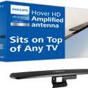 Philips Hover Amplified HD Digital TV Antenna, Long Range Smart TV Antenna, Easy Mount on Top of TV Design, Supports 4K 1080P HD VHF UHF, Signal Booster, Coax HDTV Cable/AC Adapter, SDV7219N/27