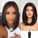 KOME Dark Brown Short Bob Wigs,Brown Straight Shoulder Length Wigs for Women,Middle Part Heat Resistant Fibre Synthetic Wig Daily Use