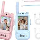 Video Walkie Talkies for Kids, Rechargeable Walkie Talkies for Kids, 300 Meter Transmission Distance, Indoor and Outdoor Real-Time Video and Call, Gift for Boys and Girls Aged 3-12 (Blue and Pink)