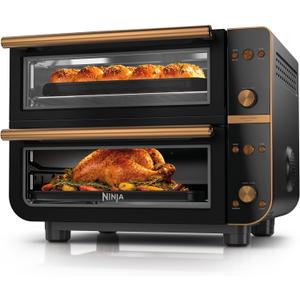 Ninja Double Oven Pro Smart XL Countertop Oven & Air Fryer | 30.2 Qt Capacity |12-in-1 Versatility with Smart Finish & DualZone Tech to Cook 2 Meals at Once | Fit up to 4.5lb Chicken | Onyx | DCT801BK, 18.7 in L x 17.2 in W x 14 H