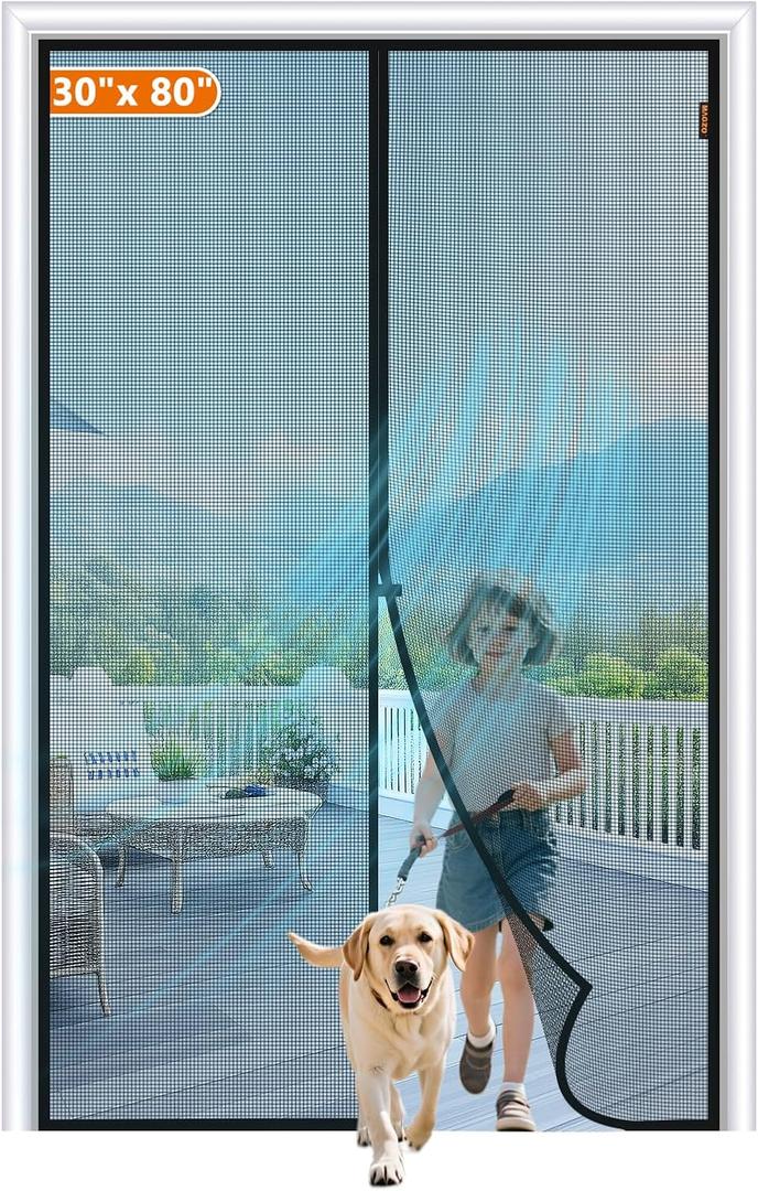 MAGZO Magnetic Screen Door Fit Door Size 30 x 80 Inch, Screen Size 32" x 81" Sturdy Magnet Middle Opening Screen Mesh