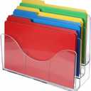Azar Displays 250099 Three Tier File and Brochure Desktop Wall Organizer Holder with Dividers Brochure Display Stand Acrylic Holder, Fits 8.5" x 11" Files, Clear, 1 Pack
