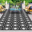Outdoor Rug, 6x9ft Outdoor Plastic Straw Rug, ROMROL Reversible Mats, Area Rug Decor, Waterproof, Portable, Camping Mat and Rug for Indoor, Outdoors, RV, Patio, Picnic, Beach, Camping, Black and White