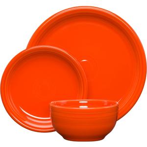 Fiesta Bistro Coupe Set of 3 Dinnerware Set Durable Ceramic, Lead-Free, Dishwasher/Microwave/Oven Safe Made in USA Dinnerware - Poppy