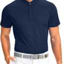 Viodia Mens Golf Shirts Henley Collarless Quick Dry Summer Shirt Casual Short Sleeve Moisture Wicking Polo T Shirts (Medium, Navy)