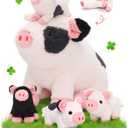 OUOZZZ 11" Pig Stuffed Animals with Babies Inside, 5-in-1 Plush Pig Toys with 4 Babies in Zippered Tummy, 3 Year Old Birthday Gifts for Girls Boys Kids Toddler