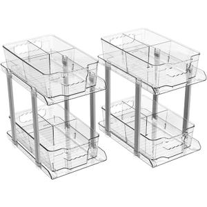 Yieach 2-Tier Bathroom Cabinet Organizer, 12.8" Tall Medicine Cabinet and Under Sink Organizers, Clear Pull-Out Storage for Pantry and Kitchen (Medium-Set of 2)