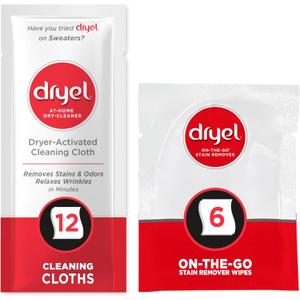 dryel AtHome Dry Cleaner Refill, New and Improved, Gentle Laundry Care for Special Fabrics and DryCleanOnly Clothes, 12 Loads with OntheGo Stain Remover