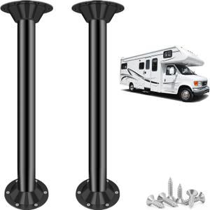 29" RV Table Legs and Base Mount | Heavy-Duty Aluminum | Standard Pedestal for Camper, Trailer, Boat | Durable Matte Black Finish (2 Legs & 4 Bases)