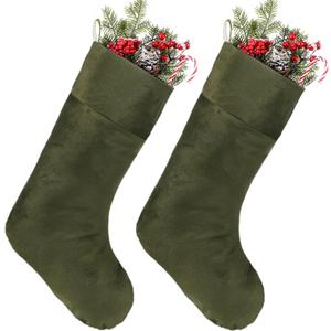 Christmas Velvet Stocking 10 x 19 Inch Christmas Hanging Stockings Xmas Sock Spooky for Fireplace Christmas Tree Ornament Holiday Season Party Decorations (Green, 2)