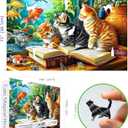 500 Piece Jigsaw Puzzles for Adults - Cats & Goldfish Aquarium Scene Colorful Kittens Book Puzzle with Letters on Back for Seniors Perfect for Game Night (23x15 Inch)