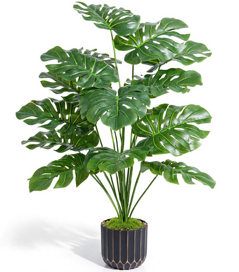 florisso 28" Artificial Monstera Plant Tall Fake Faux Plants Indoor Outdoor Tree for Living Room Home House Decoration