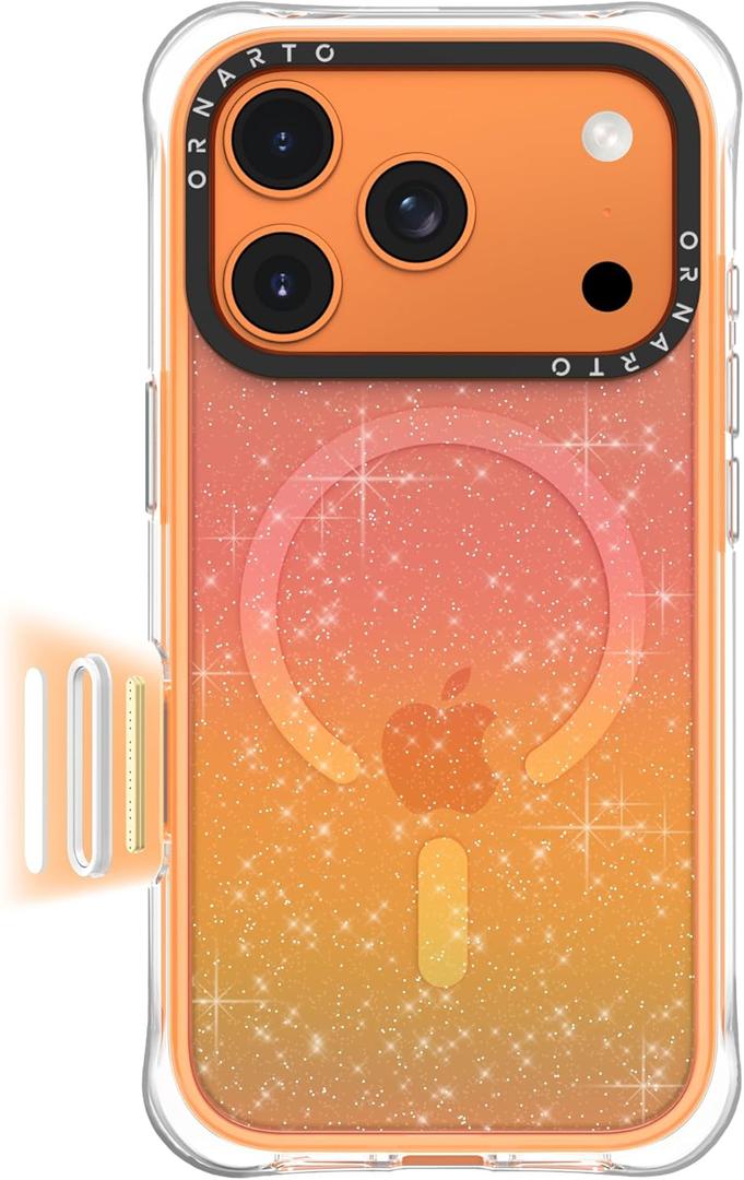 ORNARTO Air Case for iPhone 17 Pro Max Clear | Military-Grade Drop Protection | Camera Control Button | Compatible with MagSafe | Built-in Air Phone Cover - Sunset Orange