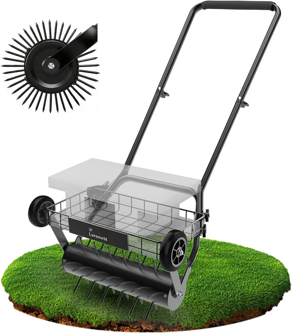 Heavy Duty Manual Lawn Aerator Tool with 39 Spikes, Dual Weight