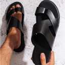Verdusa Men's Leather Sandals Casual Slides Flip Flops Beach Sandal Summer Shoes, Black Size 44