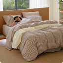 Bedsure Gingham Duvet Cover King, 100% Washed Cotton Duvet Cover LinenLike, PureWoven with Reversible YarnDyed Design & DoubleStitch Craft, 3-Piece with Zipper, Gingham Light Brown, 104"x90"