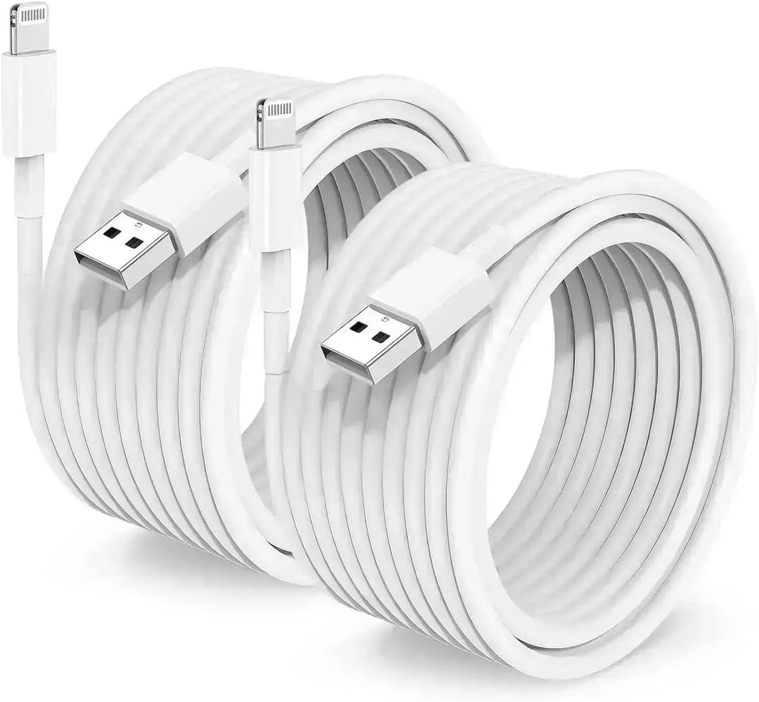 2 Pack Apple MFi Certified Charger Cable 15ft, Lightning to USB Cable Cord 15 Foot, 2.4A Fast Charging,Apple Phone Long Chargers for iPhone 13/12/11/11Pro/11Max/ X/XS/XR/XS Max/8/7/6 White