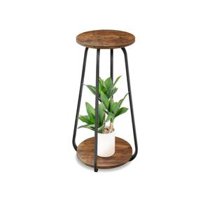 Plant Stand Indoor, 2 Tier Plant Shelf Pedestal Stand Flower Stand, Metal Wood Plant Stands for Indoor Plants Living Room Balcony Deck Garden