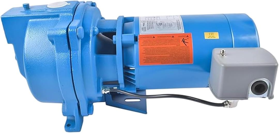 J5S Shallow Well Jet Pump, 1/2 HP 115/230V 60Hz, Heavy-Duty Cast Iron Self-Priming Pump for Home Water Supply, Garden Irrigation & Booster Service