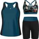 Tempt Me Women 3 Piece Tankini Swimsuits - Athletic Bathing Suits Swim Tank Top with Boy Shorts and Bra Modest Swimwear 2026