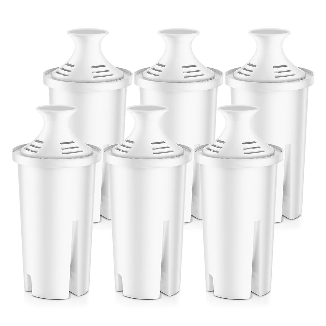Water Pitcher Filter Replacement for Brita Water Filter, Pitchers and Dispensers, Compatible with Brita Classic, Mavea 107007, 766229, 001529, 10171019, and 107007 (6 Pack)
