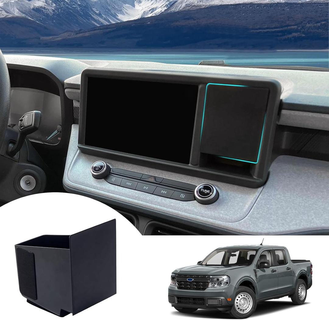 TOPINSTALL Hidden Screen Drawer Organizer Compatible with 2022-2024 Ford Maverick Accessories, Multimedia Display Right Side Panel Storage Box Truck Dash Cubby Insert ABS Plastic