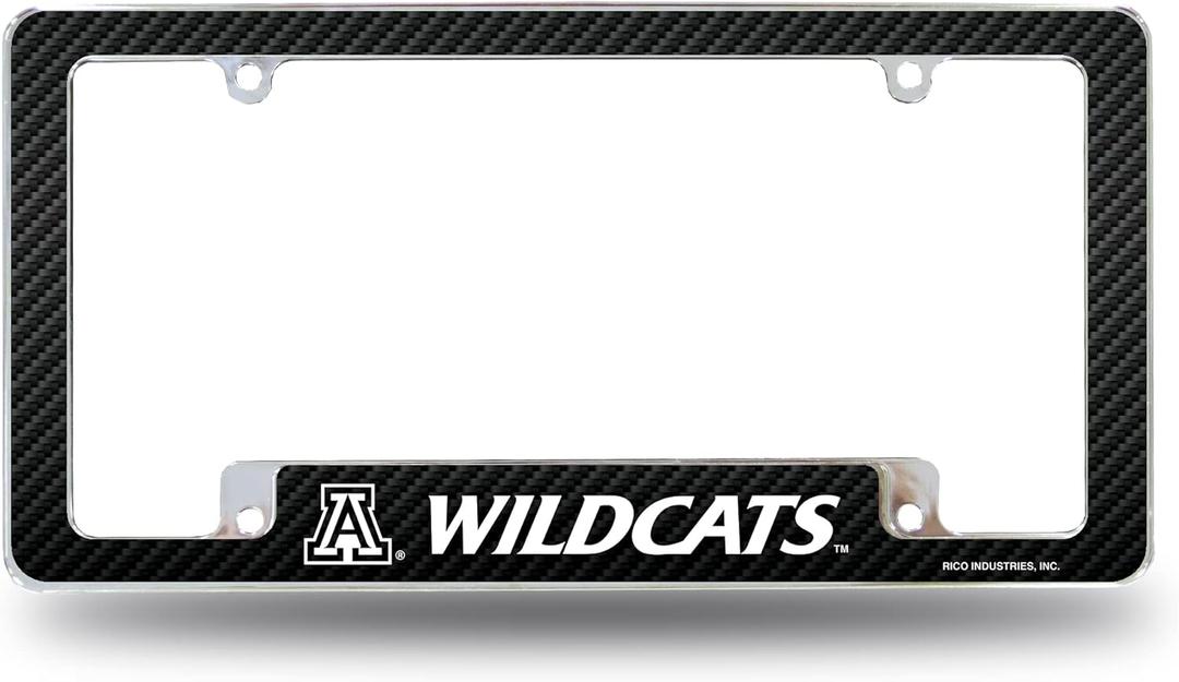 Rico Industries NCAA Carbon Fiber 12" x 6" Chrome All Over Automotive License Plate Frame for Car/Truck/SUV