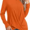 HOTGIFT Womens Tunic Tops Long Sleeve Shirts Fall Winter Casual Crewneck Sweaters Front Twist For Leggings (Orange)