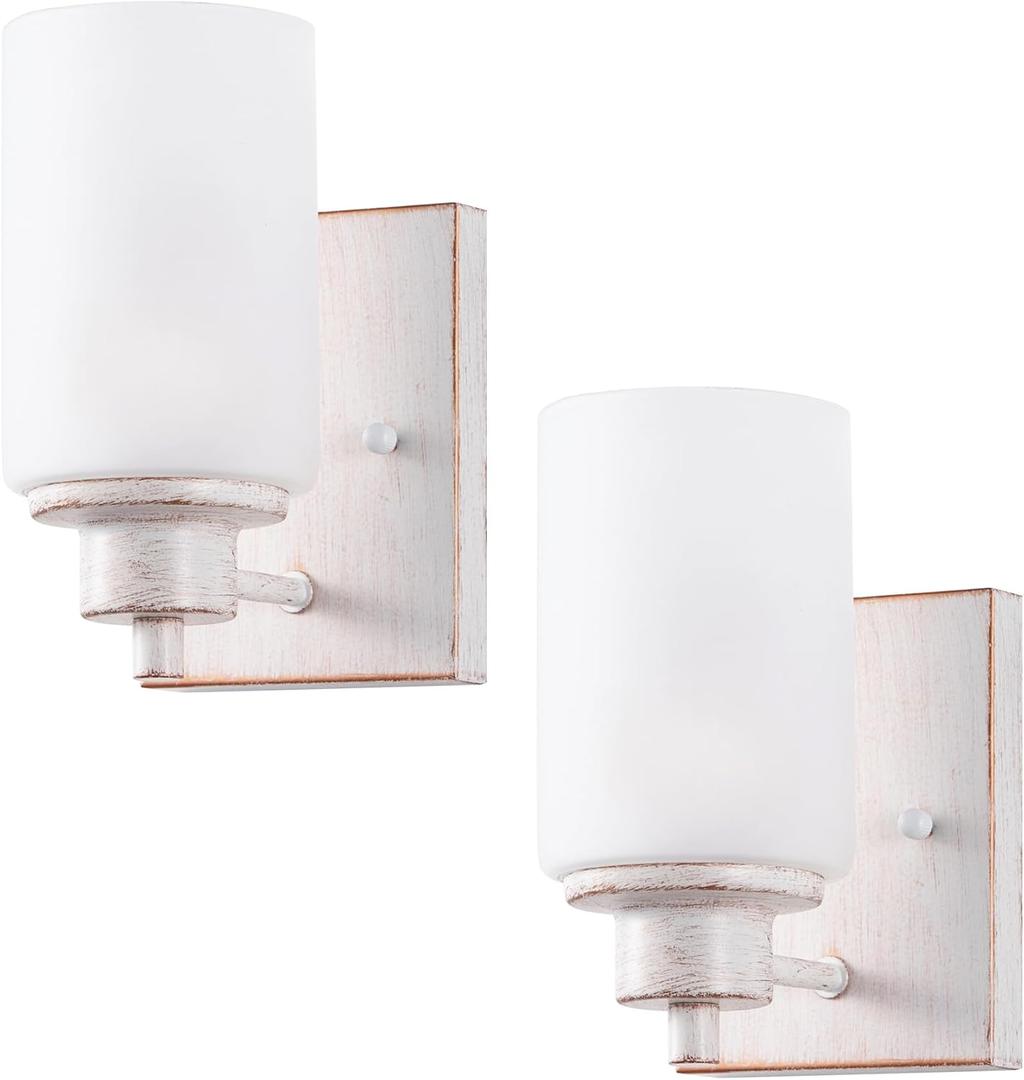 2 Pack Bath Vanity Light Fixture, Modern Indoor Wall Scone Lighting with Opal White Glass Shade, White Gold Wall Lamps