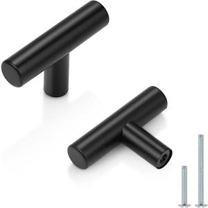 Probrico 5 Pack| Black Cabinet Knobs Drawer T Knobs Kitchen Single Hole Cabinet Knobs 2" Overall Length, 12mm Bar Diameter