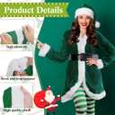 Sureio 4 Pcs Mrs Santa Claus Costume Women Christmas Dress Suit Cosplay Velvet Outfit with Belt Hat Striped Tights Elf Ears