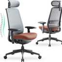 COLAMY Ergonomic Office Chair, Mesh Desk Chair with High Back, Lumbar Support, Adjustable Headrest and 4D Arms, Slide Seat, Tilt Lock-Coral