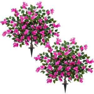 2 Pack 37.4" Bougainvillea Artificial Trees Outdoors Fake Bougainvillea Silk Floral Flower Tree with Ground Spike Faux Shrubs UV Resistant for Outside Spring Porch Patio Garden Decor