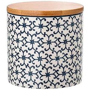 Bloomingville Ceramic Jar with silicone gasket seal Kristina - Storage Canister with lid for food Dia 4'' H 4'', blue, Stoneware, content 14 fl oz