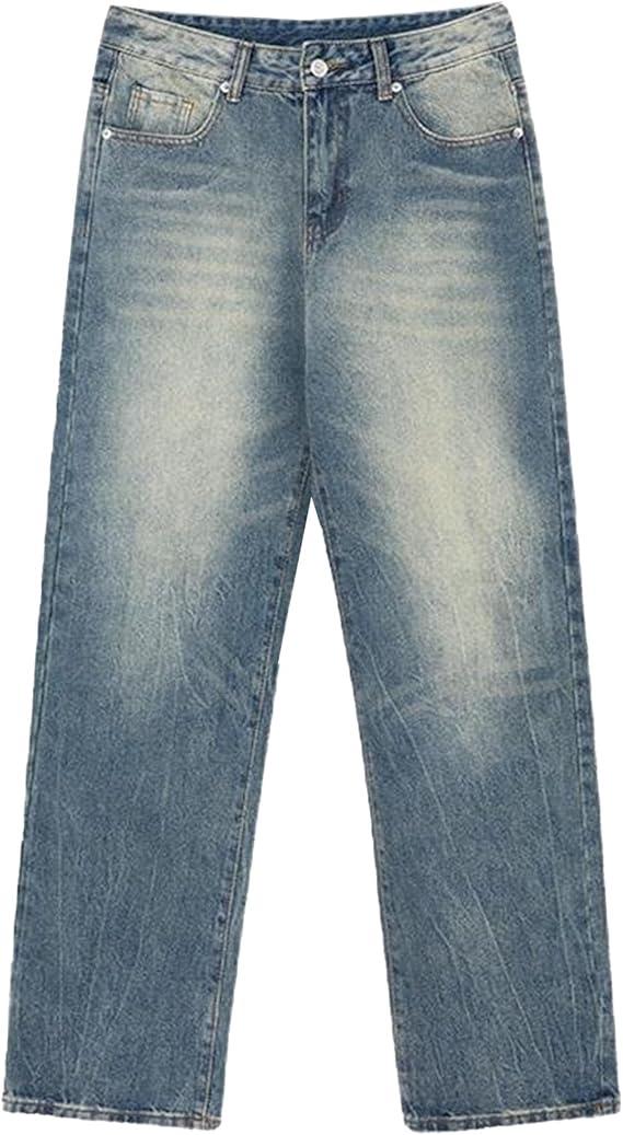 Streetwear Hip Hop Baggy Jeans Wide Leg Skater Denim Pants Loose Long Trousers for Women S Blue