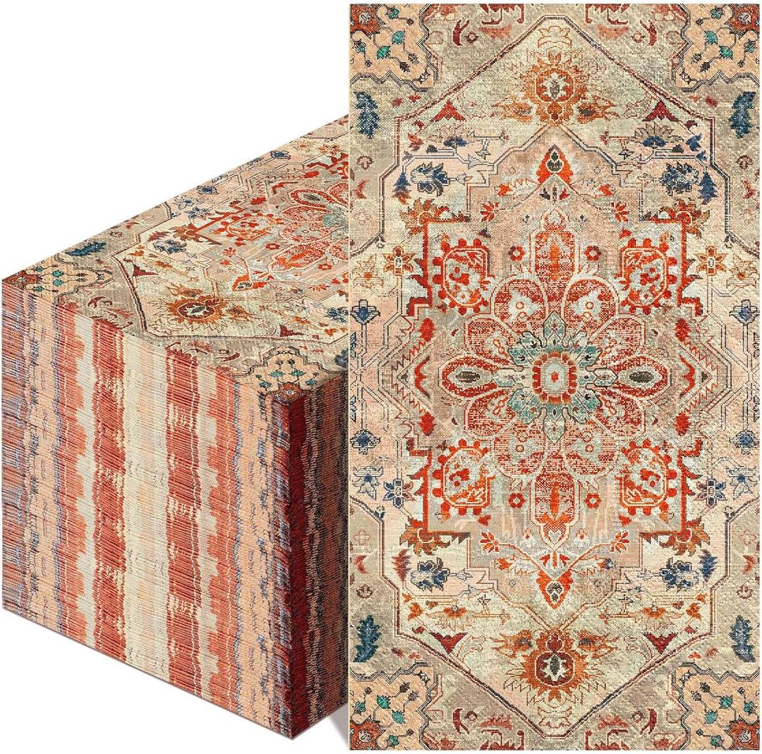 Yeaqee 100 Pcs Vintage Boho Napkins Paper Guest Towels 2 Ply Decoupage Napkins Disposable Decorative Hand Towel for Bathroom Kitchen Fall Wedding Party Dinner(Orange and Blue)
