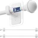 ENJOYBASICS 2 Pack No Drill Curtain Rods for Window 28 to 60 Inches, 5/8 Inch Diameter Renter Friendly Drapery Rod with Adhesive Brackets without Drilling, Adjustable from 27 to 65 Inches, White