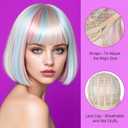 Colorful Bob Blonde Wig With Bangs  Short Wigs with Adjustable Straps, Straight Synthetic Fiber Bob Wig for Women Megan Mg3an 2.0 AI Doll Look Cosplay Halloween Costume Party